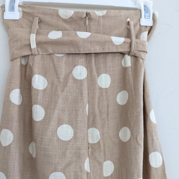Zara Polka Dot belted linen blend midi skirt Beige XS NWT - Picture 8 of 9